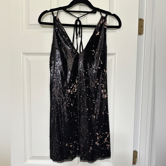 Free People Double Take Sequin Slip Mini Dress Black Rose Combo - Size XS - Picture 5 of 10